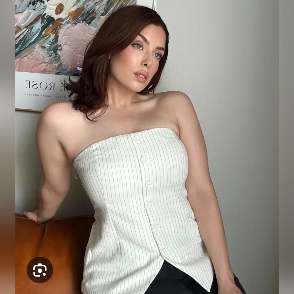 Abercrombie & Fitch White Strapless Button-Down Top